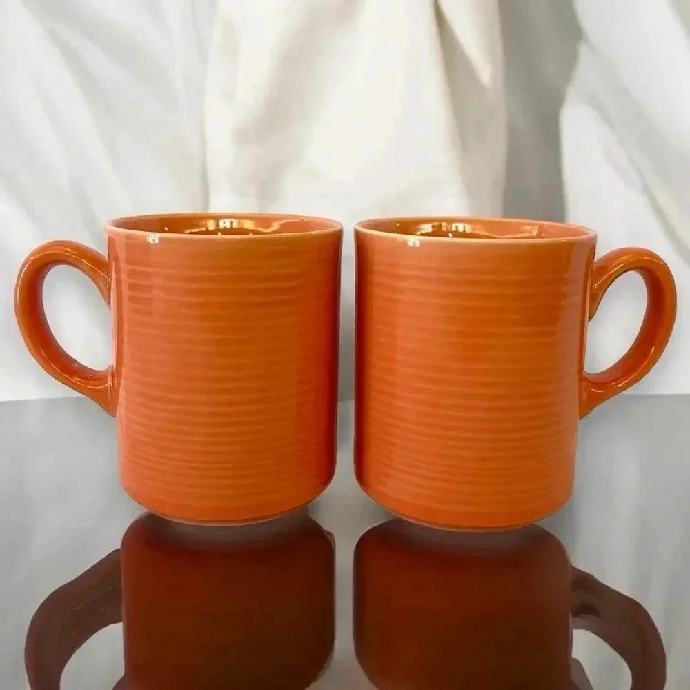 Vintage Housewares Carnival Ceramic Pink Mug Set of 2